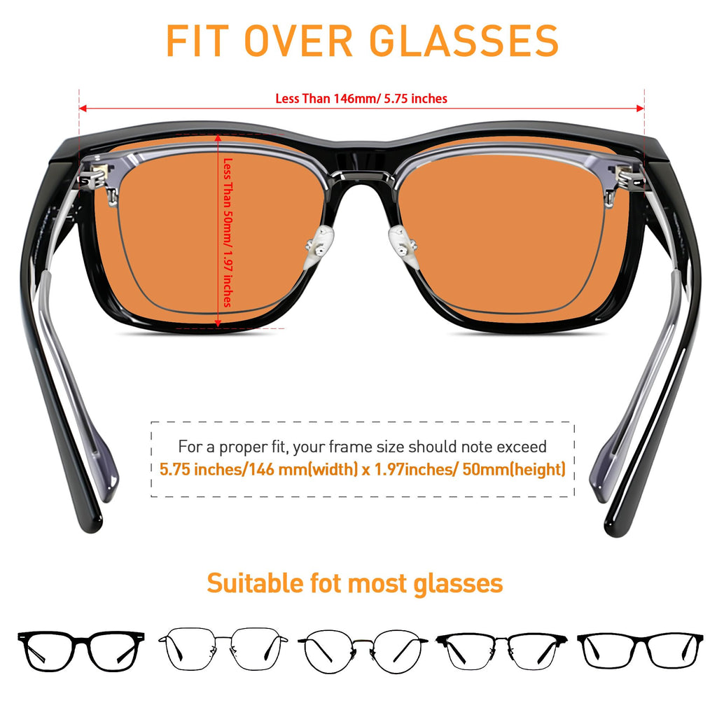ANDWOOD Fit Over Blue Light Blocking Glasses for Women Men Fitover Computer TV Gaming AR Coatings Lens Improve Sleep Amber Orange
