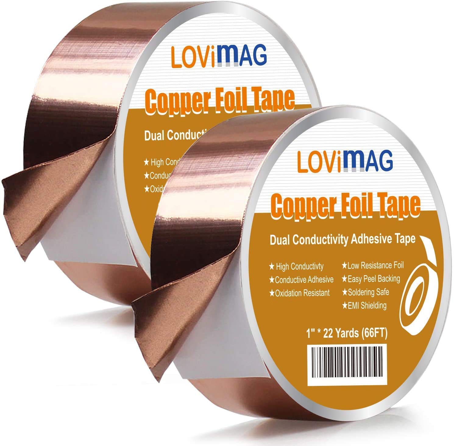LOVIMAG Copper Tape (1inch X 66 FT) 2 Pack HVAC Foil Anti Tarnish Strips