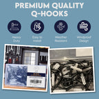 40 Pack Black Q Hooks for Hanging With Install Tool - Ceiling Hooks, Plant Hangers Outdoor, Safety Buckle, Weatherproof Clips, Screw Eye S, Heavy Duty Hooks for Outdoor String Lights Christmas Hanger
