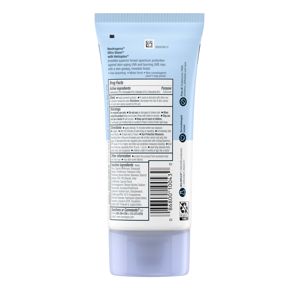 Neutrogena Ultra Sheer Dry-Touch Sunscreen for Face & Body, Helioplex SPF 30 Broad Spectrum UVA/UVB, Lightweight, Water Resistant & Non-Greasy, Hawaii Act 104 compliant, Travel Size 3 fl oz, Pack of 3