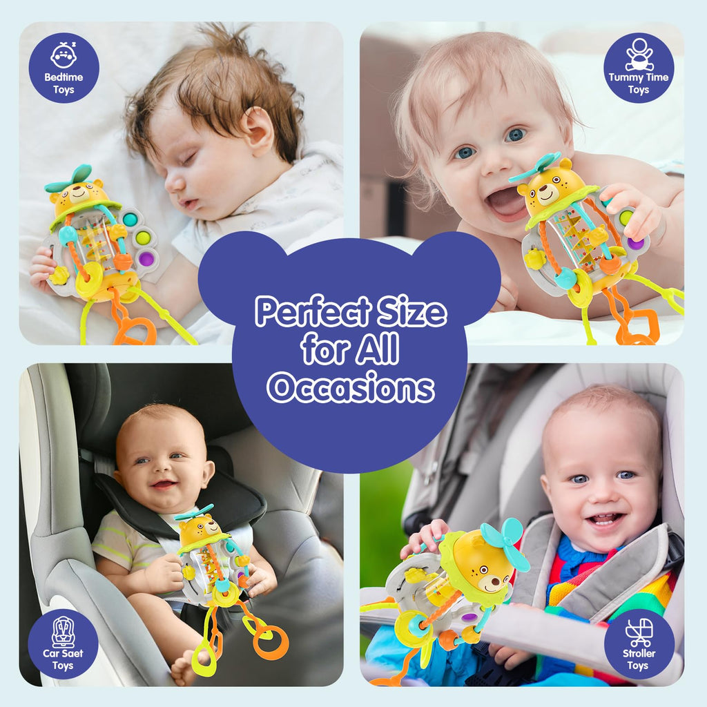 HOLA Montessori Toys for 1 Year Old Boys - Rattle Teething Baby Toys 0-6 & 6-12 Months, Silicone Pull String Sensory Toys for 1 Year Old Girl Gifts Christmas Stocking Stuffers