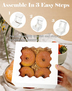 qiqee Auto-pop up 6x6x3 Inch White Cookie Box with Window 30Pcs Pastry Macaron Bakery Box For Packaging