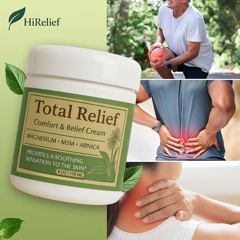 HiRelief Total Relief Magnesium Cream for Comfort – Fast-Absorbing MSM & Arnica Cream for Healthy, Comfortable Nerves and Daily Comfort – 4 Fl Oz (Pack of 3)