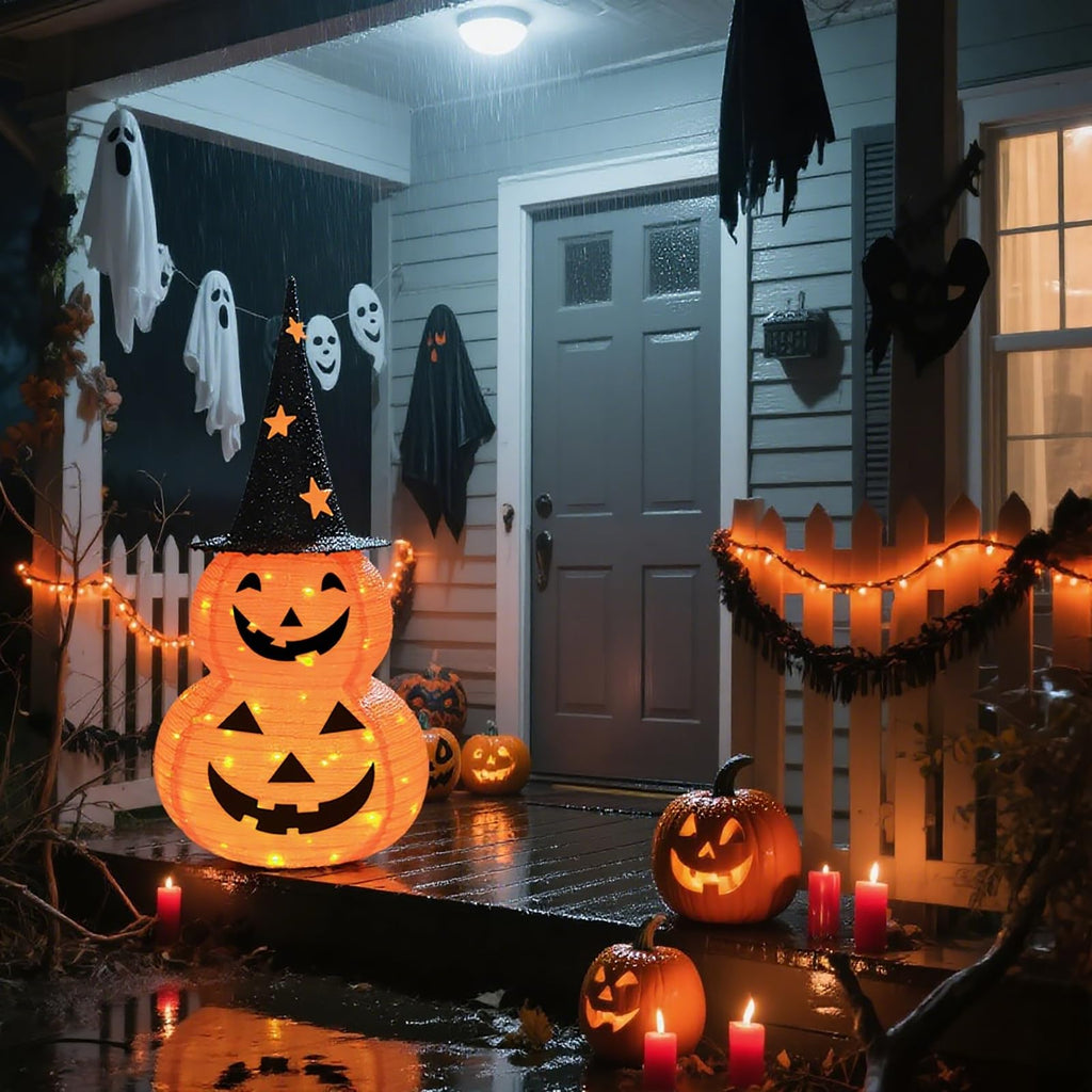 3FT Pumpkin Halloween Decorations Outdoor, 8 Modes Battery Operated Pumpkin Decorations, Collapsible Jack-o-Lantern Halloween Lights for Home, Party, Yard, Porch Thanksgiving Fall Decorations