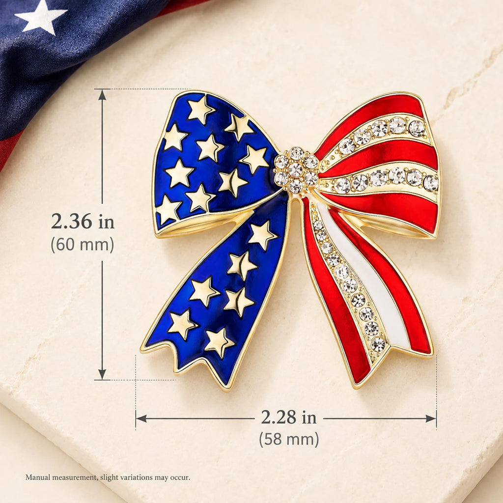 4th of July Pins, American Flag Enamel Pins, Gold Bow Brooches for Women