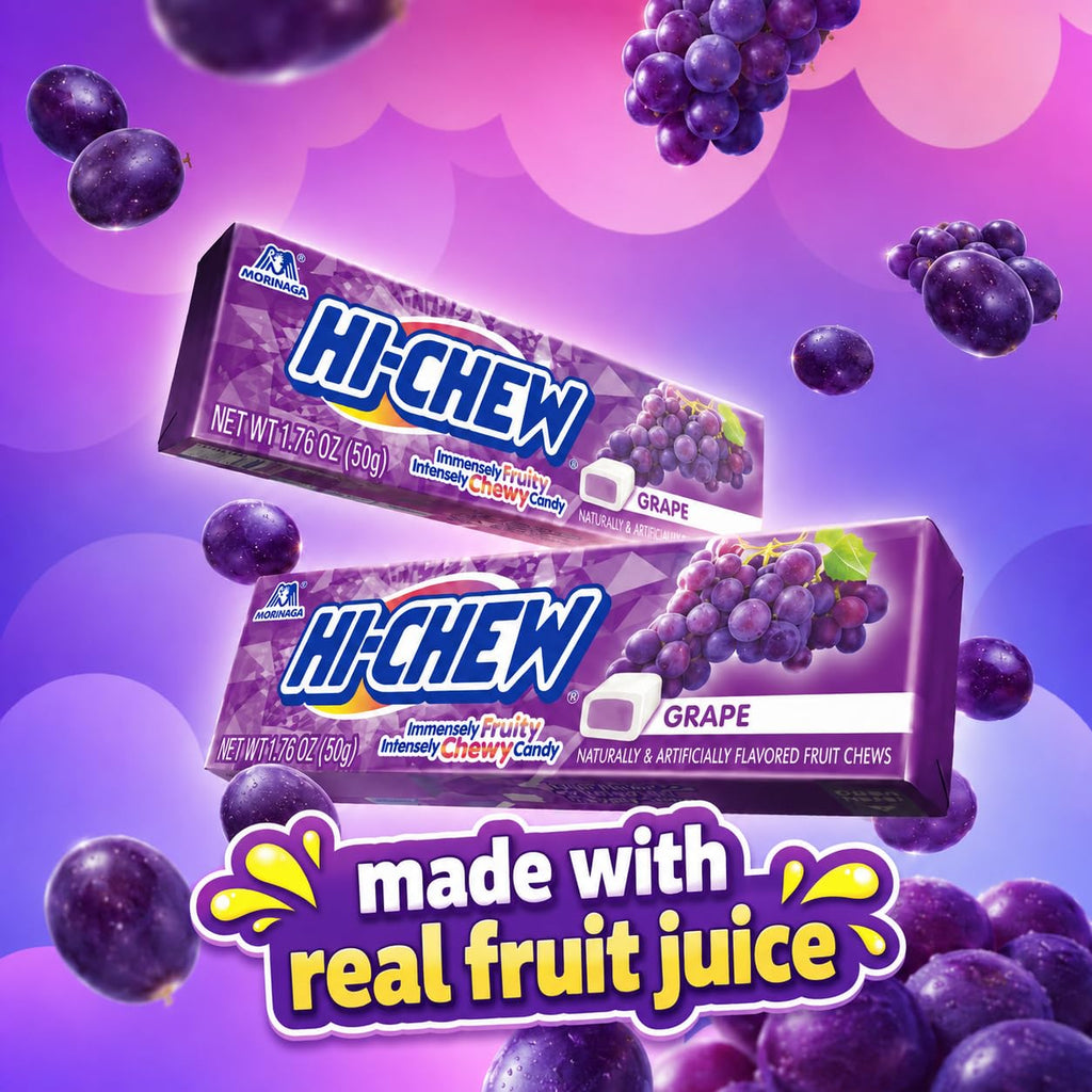 HI-CHEW Grape Sticks, 15-Pack, Unique Fun Soft & Chewy Taffy Candy, 1.76oz Each - Made with Immensely Juicy Fruity Flavors, Halloween Candy