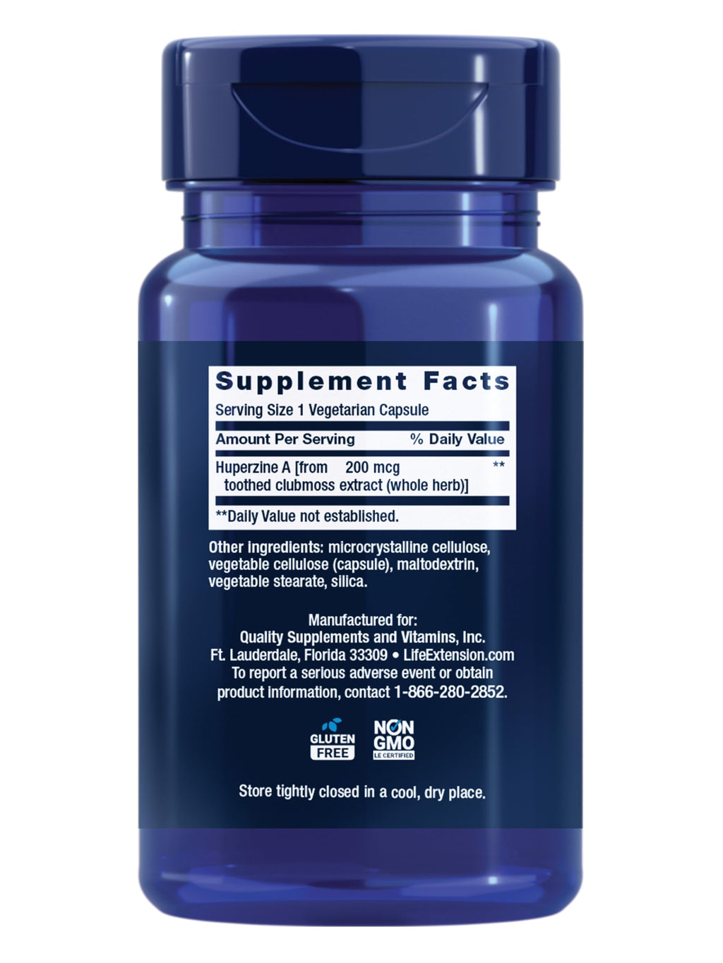Life Extension Huperzine A, Memory Health, Cognitive Health, Chinese Club Moss Extract, Gluten-Free, Non-GMO, Vegetarian, 60 Capsules