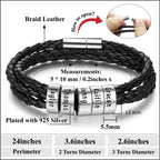 ShineSand Personalized Mens Leather Bracelet with Custom Beads, Customized Braid Leather Bracelet Engraved with Names for Men（Black, 5 Beads