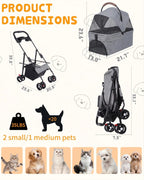 Pet Stroller with Removable Carrier, 35lbs Capacity - One-Click Foldable Dog Stroller, Cat Carrier & All-Terrain Wheels, Compact Travel Pet Stroller for Small to Medium Pets-Gray