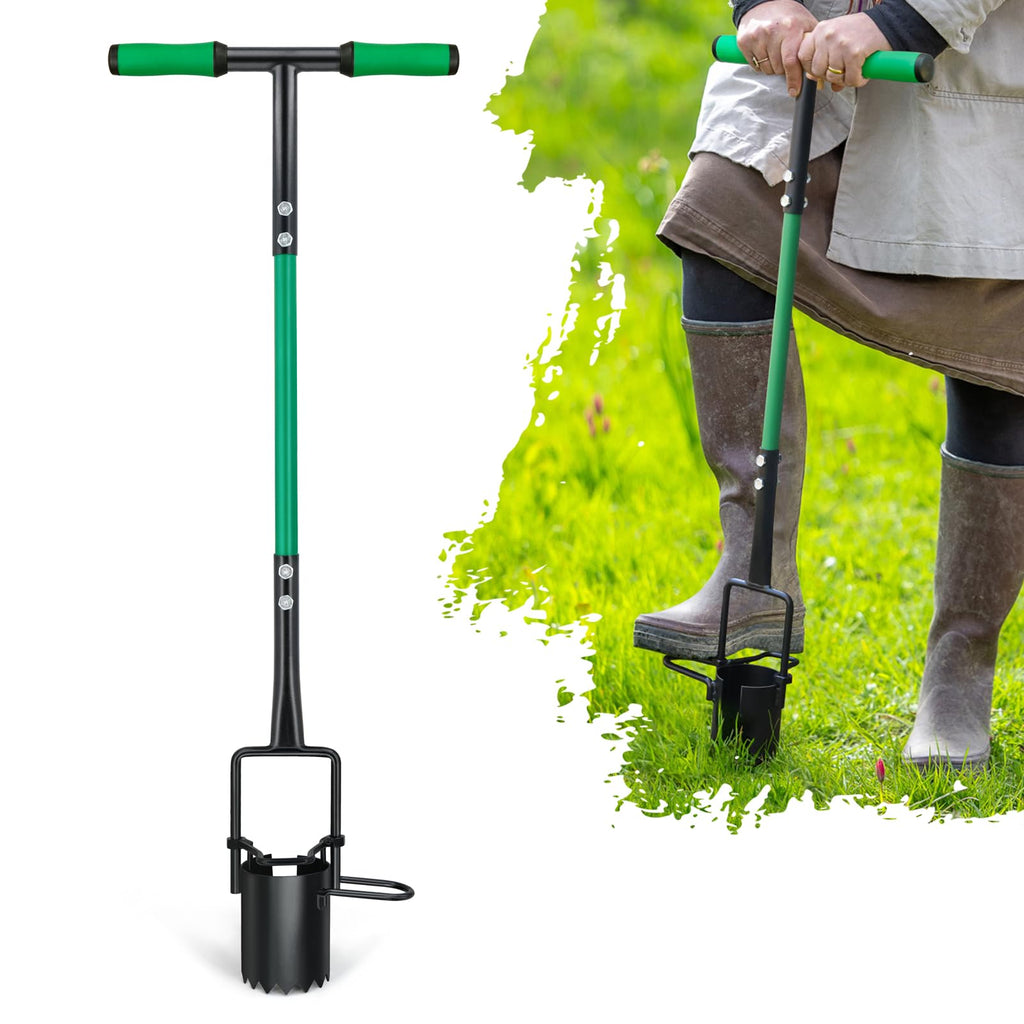 Altdorff Bulb Planter Tool Long Handle, Sod Plugger with Serrated Base and Non-Slip Soft Grip Handle, 5-in-1 Grass Plug Tool for Digging Holes to Grass Repair, Plant Blubs