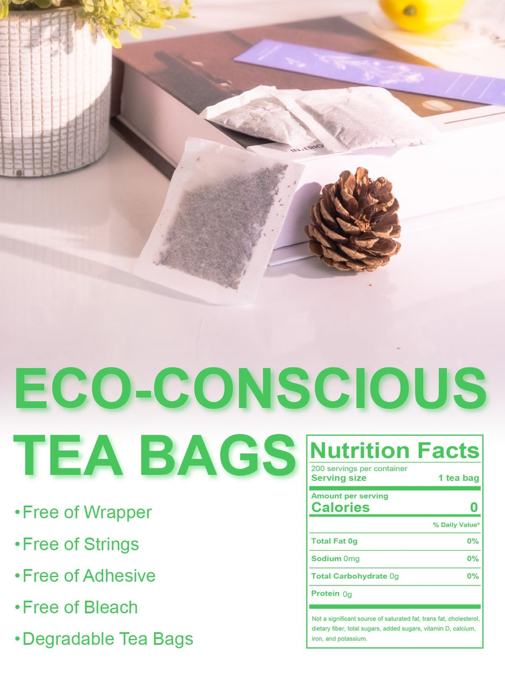 TeeLux Decaf Green Tea Bags, Pure Decaffeinated Green Tea, Super Antioxidant, Hot & Iced Tea, 200 Count