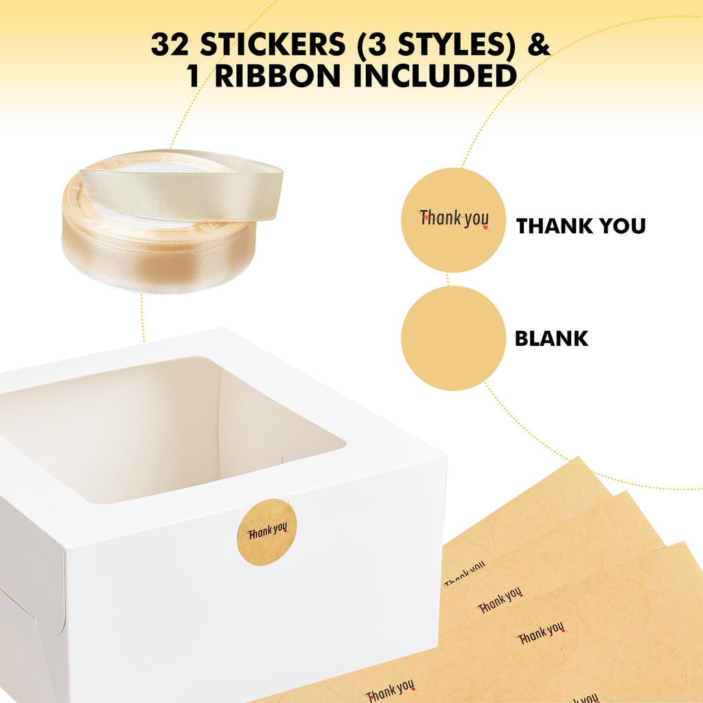 RACETOP 32pcs Cake Boxes with Window, 10x10x5 Inches White Bakery Boxes, Cookie Dessert Boxes, Pastry Box, Square Cardboard Cake Box for Cake, Birthday Party, Donuts, Wedding