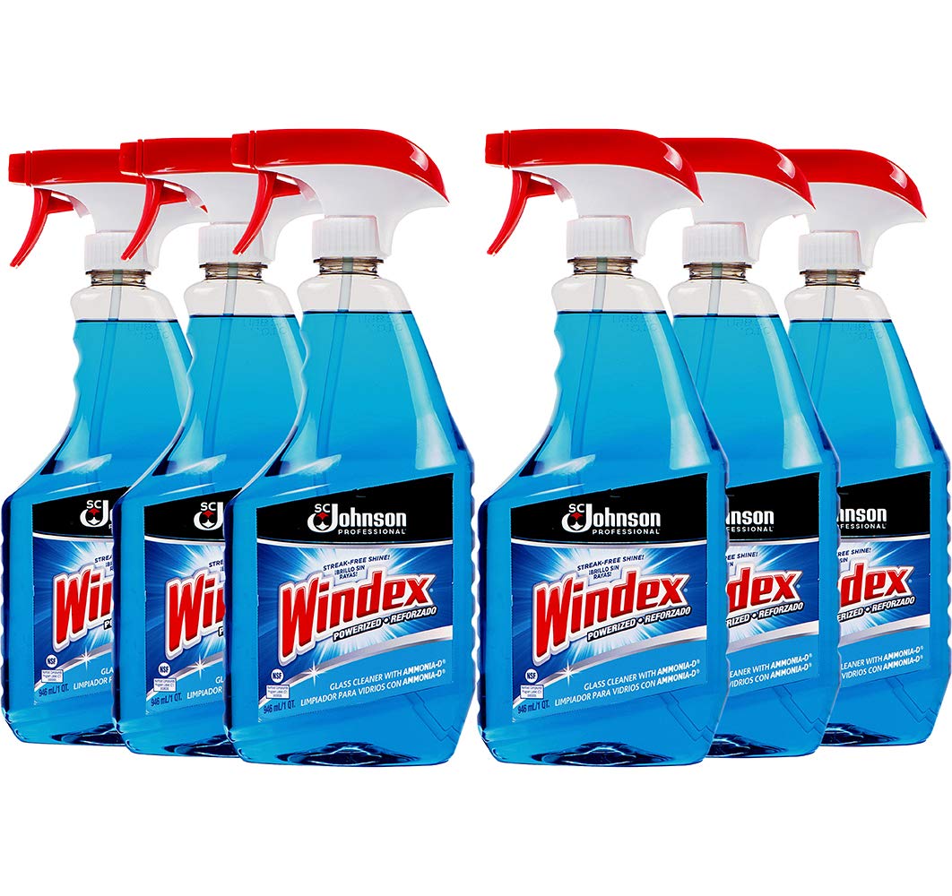 Windex Glass Cleaner with Ammonia-d, 32 Oz. Trigger Spray Bottle (Pack of 6)