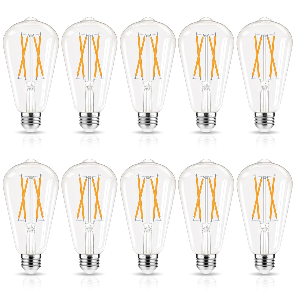 GvvooHome LED Edison Bulbs Dimmable, E26 Bulb 60 watt Equivalent, Soft White 2700K, ST58 Vintage Light Bulbs, 90+ CRI, 6W 600LM, E26 Medium Base, Clear Glass, 10 Pack