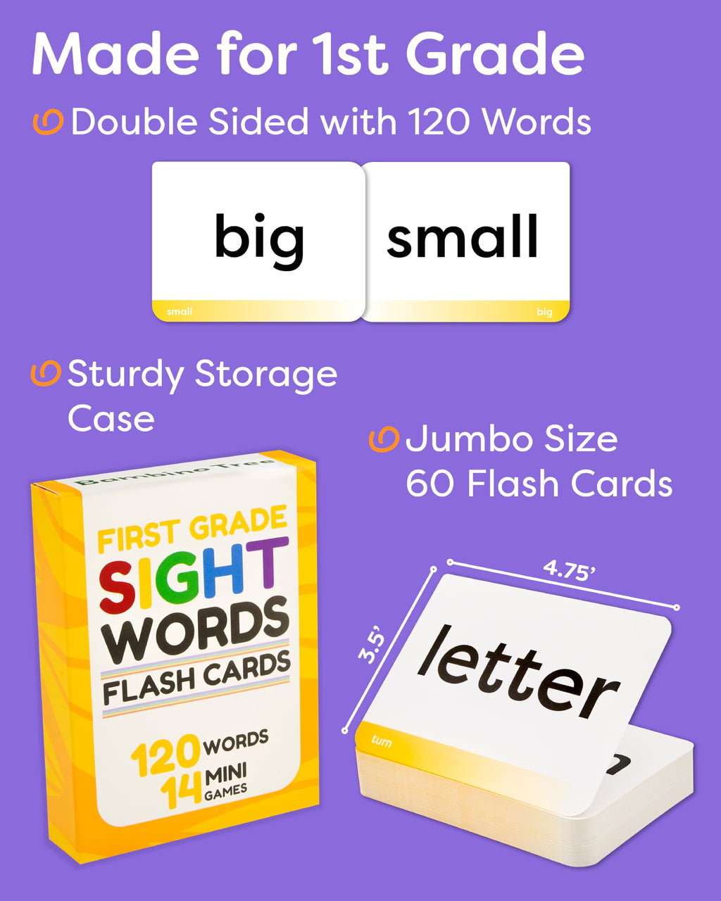 Sight Words Flash Cards 1st Grade - 120 High Frequency Words from Dolch's and Fry's Lists for 6-7 Years