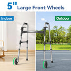 Loyoda Folding Walker with 2 Skis and 5" Wheels, Lightweight Walkers for Seniors and Adults, Supports Up to 350 Pounds, Adjustable Height, Compact Standard Walker, Black