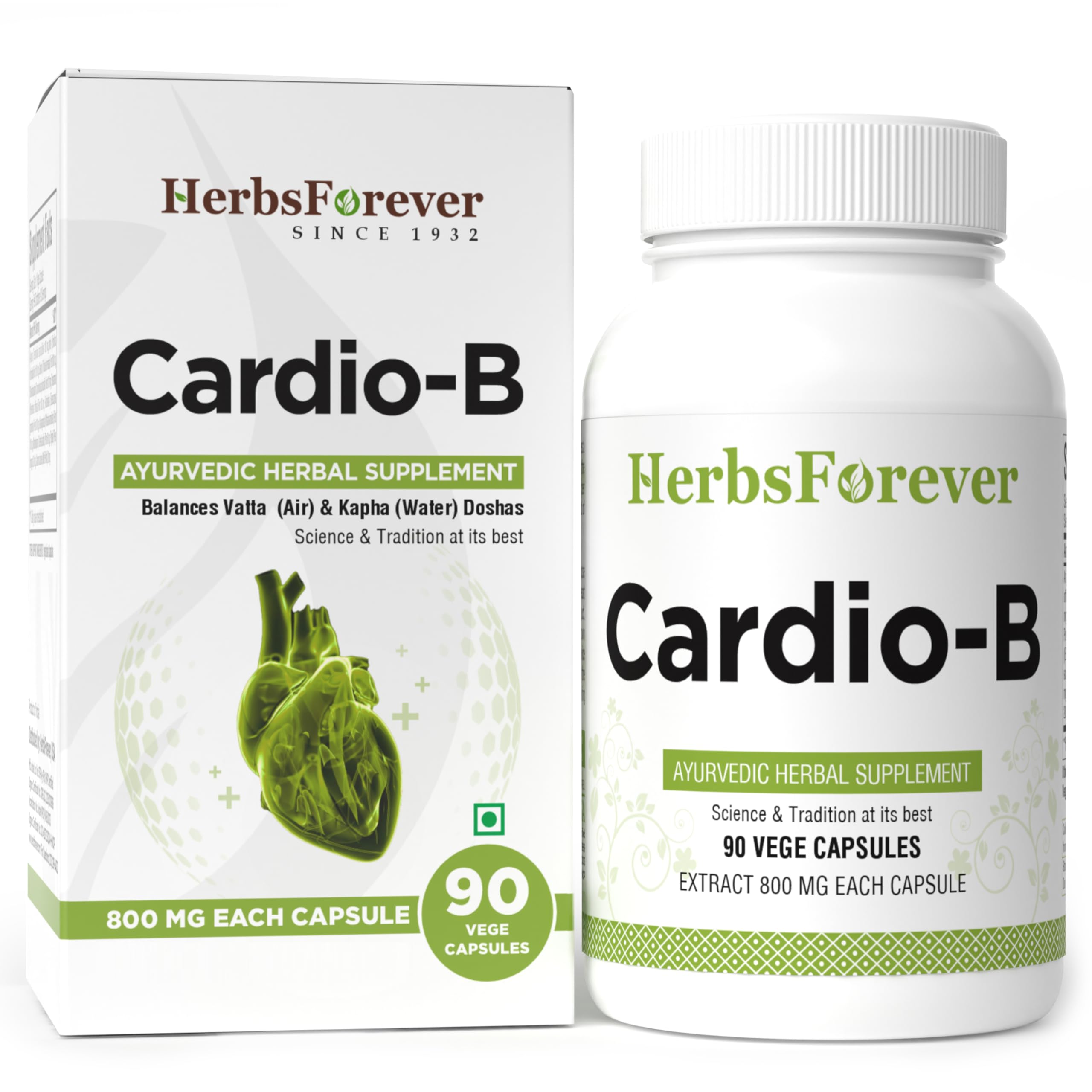 Herbsforever Cardio-B Ayurvedic Herbal Supplement 90 Vege Capsules 800 Mg Each