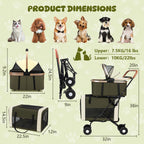 Beuway Double Pet Stroller for Dogs and Cats, One-Step Folding Dog Stroller Travel Carriage for Small Medium Dogs Cats, 2 Detachable Carrier Bags, 4 Lockable Wheels (Army Green)