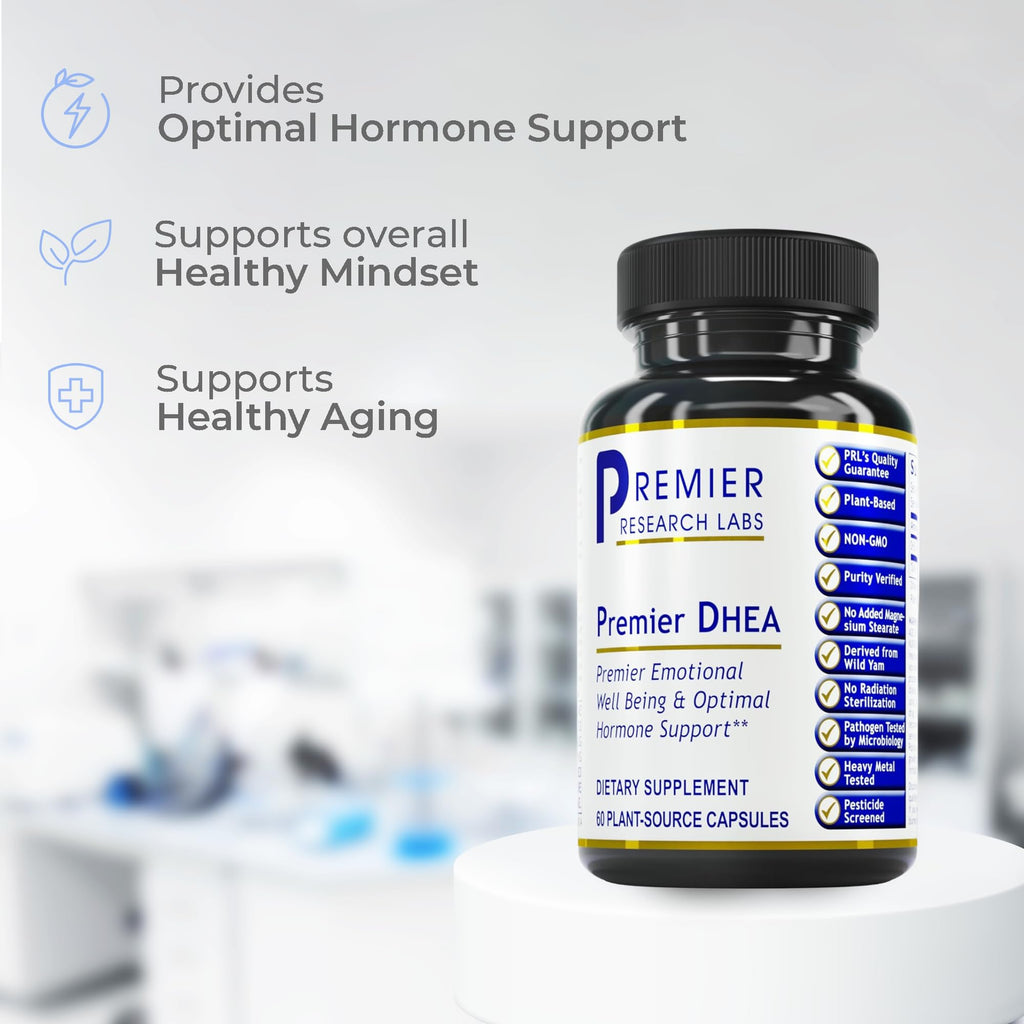 Premier Research Labs Premier DHEA - DHEA Supplement for Women & Men, Pure DHEA 25mg, Hormone Support for Healthy Aging, Wild Yam DHEA, Vegan Friendly - 60 Vegetarian Capsules