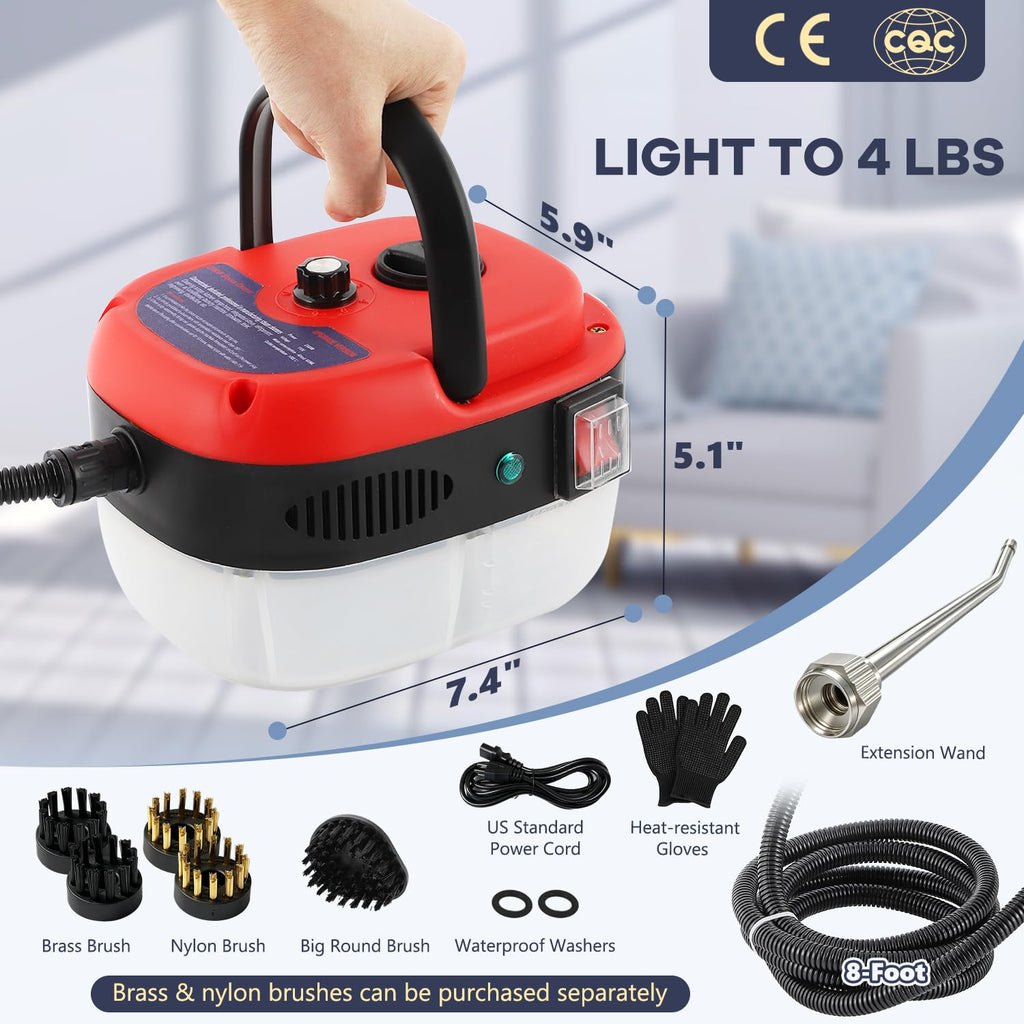 2500W High Temperature Pressurized Steam Cleaner Hand-held Portable Steam Cleaning Machine 1000ml Tank for Kitchen Toilet Car Seat (Red, 110V)