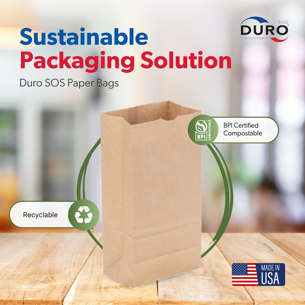 Duro 2# Brown Paper Lunch Bags 500 Count, Bulk Disposable Brown Paper Bags, SOS Small Lunch Bag for Candy, Snacks & Treats - 4.31 x 2.43 x 7.87 Inches