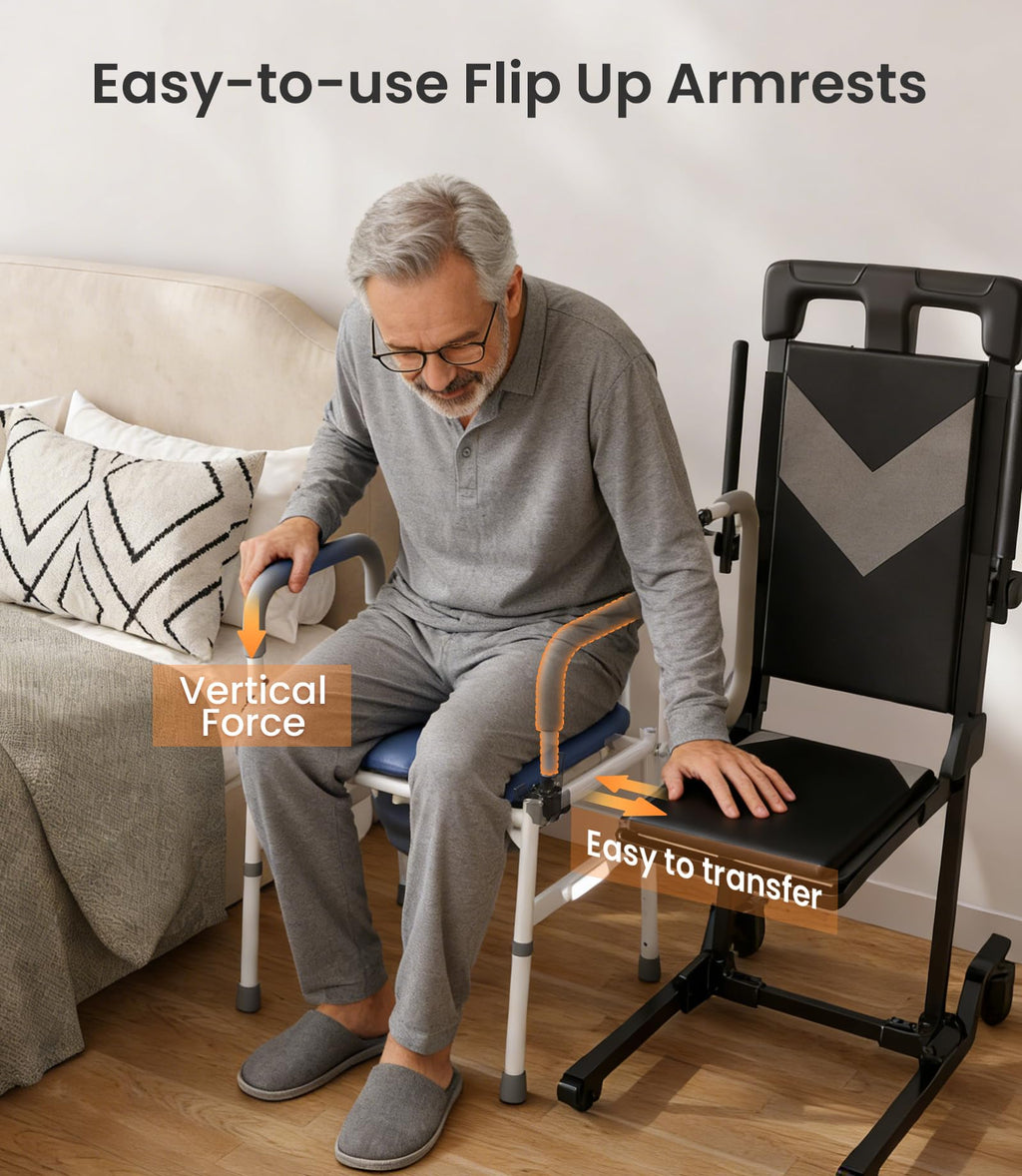 VOCIC Drop Arm Bedside Commode with Night Light, Extra Wide Adjustable, 400 lbs Padded Seat Portable Potty, 6.3QT Bucket, Heavy Duty Steel Commode Over Toilet Chair for Seniors, YR11