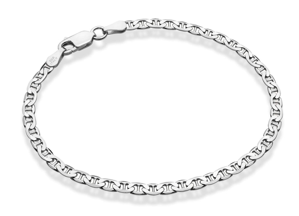Miabella 925 Sterling Silver Italian 3mm, 4mm Solid Diamond-Cut Mariner Link Chain Anklet Ankle Bracelet for Women, Made in Italy (Width 3mm, Length 10 Inches)