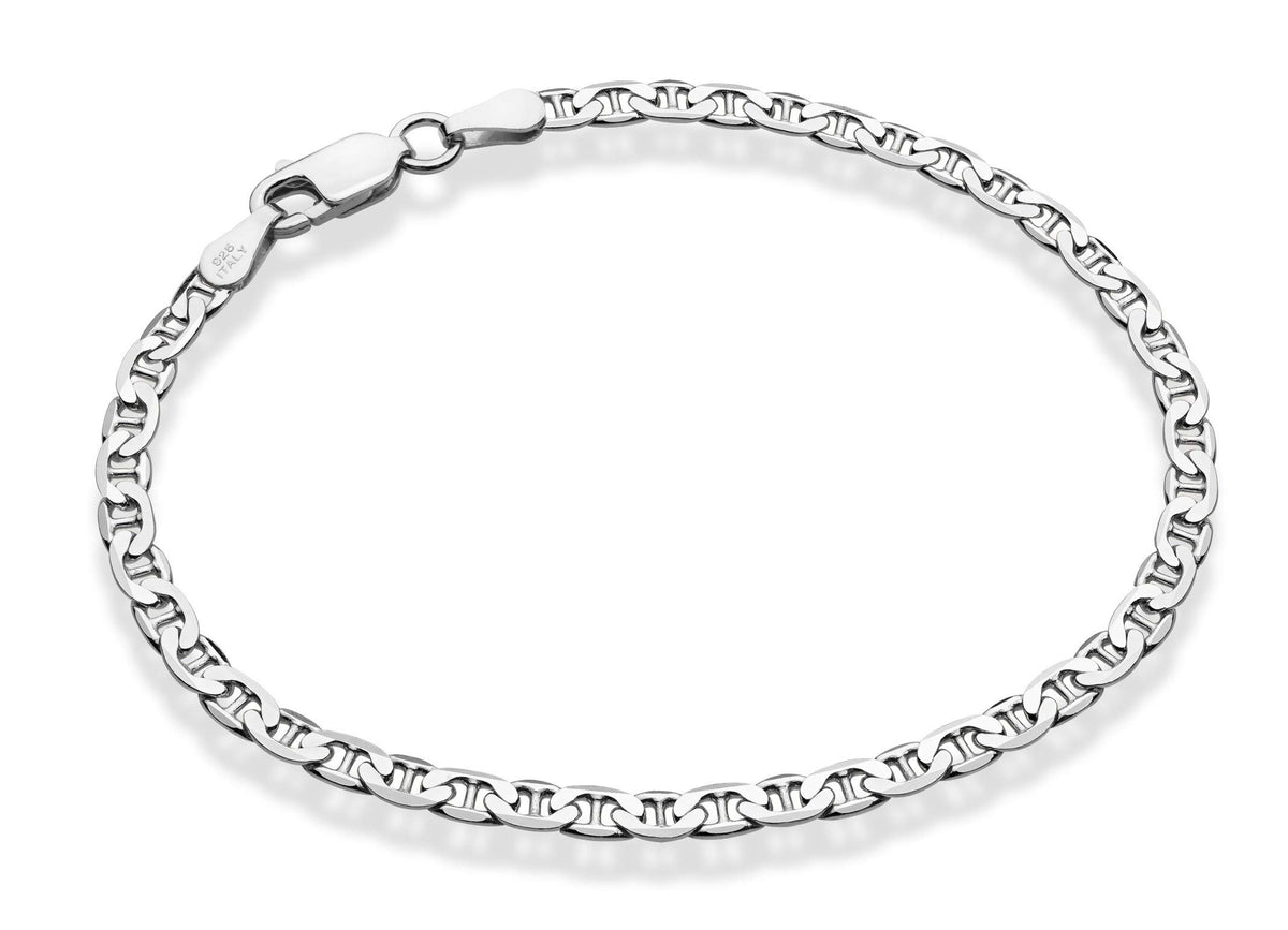 Miabella 925 Sterling Silver Italian 3mm, 4mm Solid Diamond-Cut Mariner Link Chain Anklet Ankle Bracelet for Women, Made in Italy (Width 3mm, Length 10 Inches)