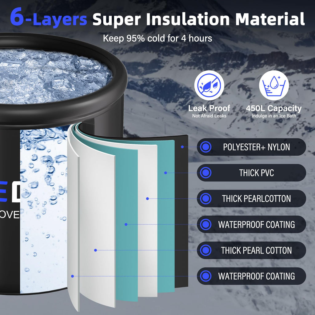 Upgrade XL Ice Bath Tub for Athletes, 119 Gallons Hot & Cold Plunge Tub with Cover for Recovery, Cold Water Therapy, Multiple Layered Portable Hot Tubs for for Home, Gym & Outdoor