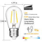 VISTERLITE 24 Pack Dimmable Shatterproof S14 LED Replacement Outdoor String Light Bulbs, 2200K 2W Plastic LED E26 Medium Screw Base Edison Bulbs Equivalent to 11-25 watt