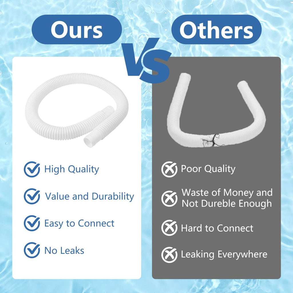 1-1/4 Inch x 3 Foot Long Pool Filter Pump Hoses, 1.25 Pool Hoses Compatible with Intex White Above Ground Pool Flex Connection Suction Hose or Filter - 2 Pack