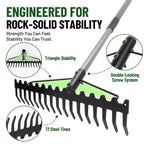Walensee Heavy Duty Dual-Sided Bow Rake, 63" Stainless Steel Handle, Heat-Treated Manganese Steel Head, 17 Steel Tines Metal Garden Rake for Soil Loosening, Yard Leveling, Lawn Care and Thatch Removal