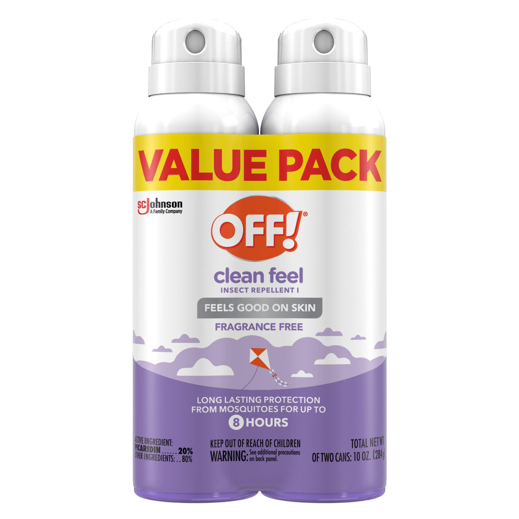 Off! Clean Feel Insect Repellent Aerosol with 20% Picaridin - Long-Lasting DEET-Free Protection from Mosquitoes, Fragrance-Free Pest Control for Ticks & Flies, Camping, Bug Spray - 5 oz (Pack of 2)