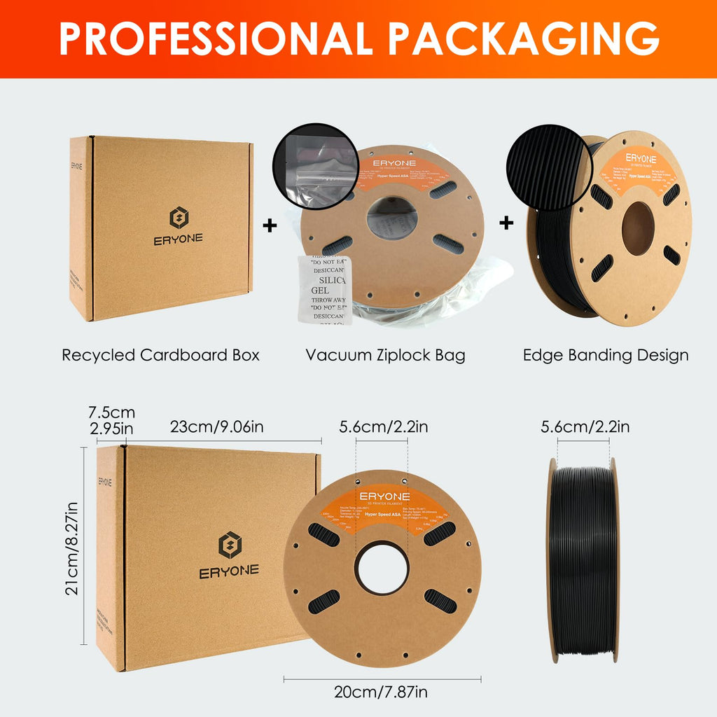 ERYONE High Speed ASA Filament for 3D Printer 1.75mm +/-0.03mm, Rapid ASA 3D Printing Filament, 30-200mm/s Hyper Speed ASA 1kg(2.2LBS)/Spool, Black