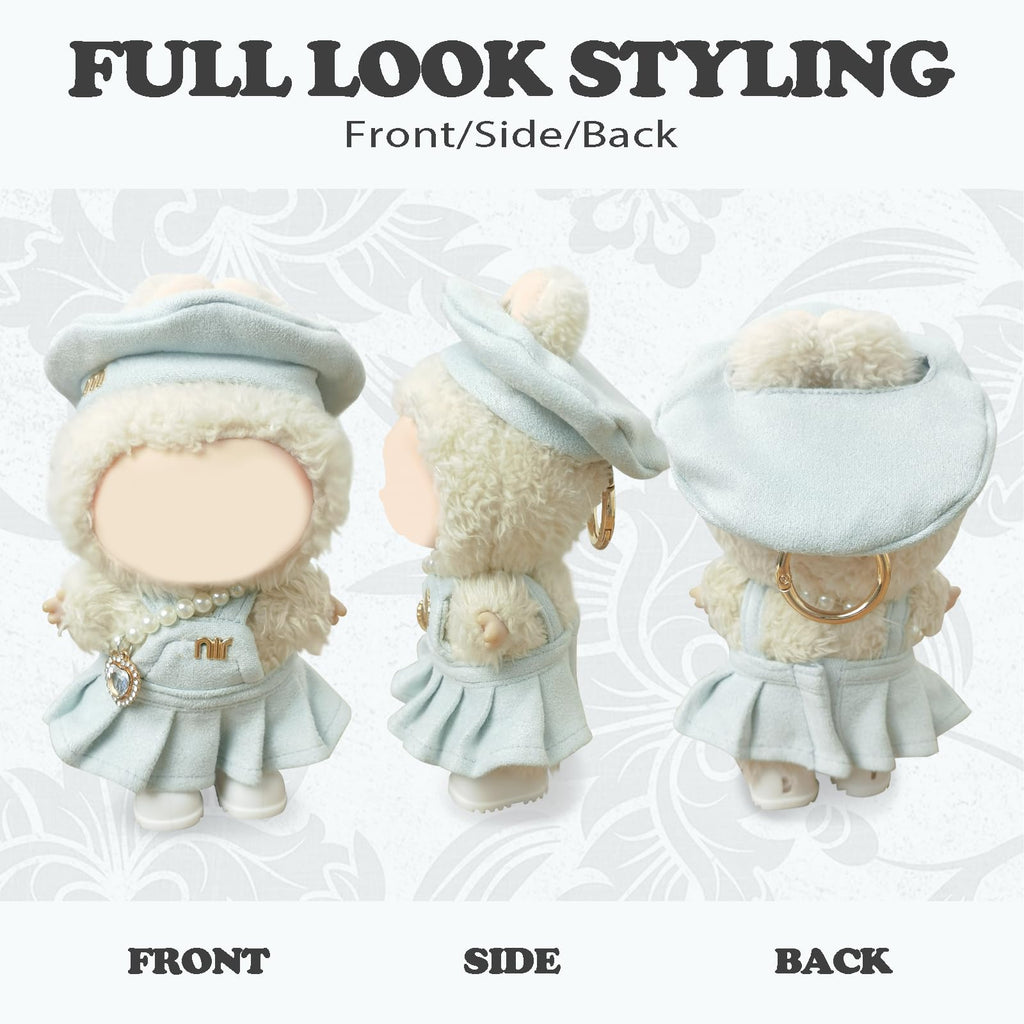 Clothes Compatible with LABUBU Doll – 4PCS Frosted Mint Set, 17cm Doll Clothes Designer Outfit for Campus Classic Theme, Chic Stylish Accessories for Labubu, No Doll (Paris Mint Frost)