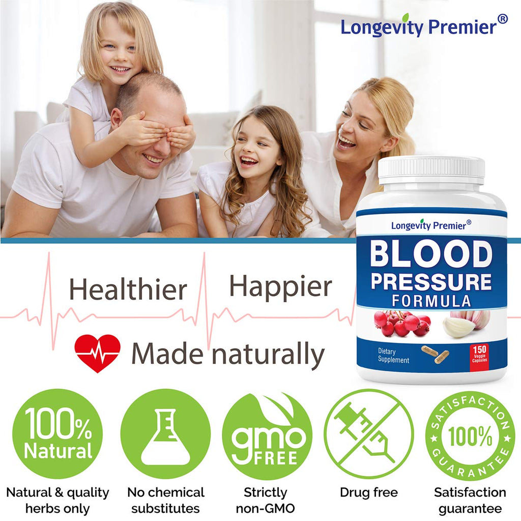 [3-Bottle X 150 Caps] Longevity Blood Pressure Formula -Scientifically formulated with Hawthorn & 12+ Quality Natural Herbs