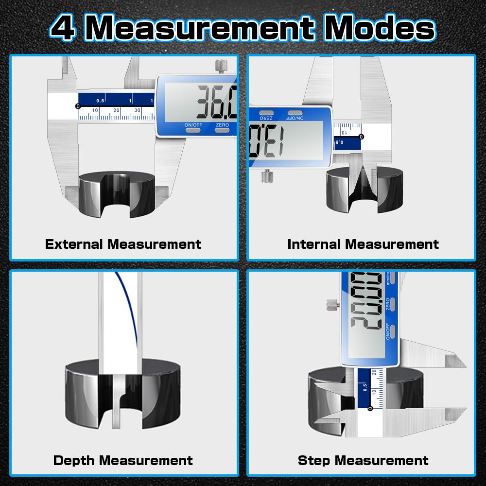 Qfun Digital Caliper, 0-6inch Caliper Measuring Tool Extreme Accuracy IP54 Waterproof Electronic Vernier Caliper Stainless Steel Digital Micrometer with Extra Large LCD Screen