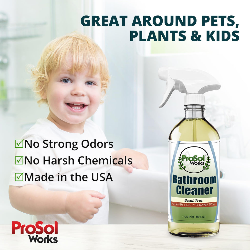 PROSOL WORKS Bathroom Cleaner 16 oz - Daily Cleaning Spray for Shower Curtain, Sink, Shower, Tile, Bathtub, & Toilet Bowl Cleaners Revealing Natural Shine & Refreshing Scent- Safe on All Surface