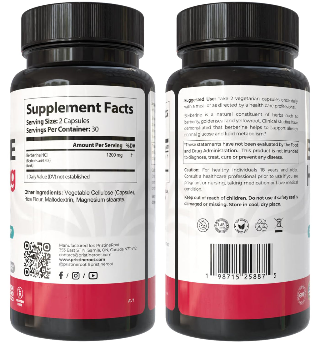 Berberine Supplement 1200mg – Organic Berberine Weight Loss, Metabolic & Heart Health Support – High Absorbency Pure Berberine HCl Formula – 60 Capsules