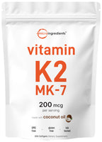 Micro Ingredients Vitamin K2 MK-7 Supplement, 200 mcg Per Serving, 300 Coconut Oil Softgles | Easily Absorbed, Active Menaquinone Form | Non-GMO