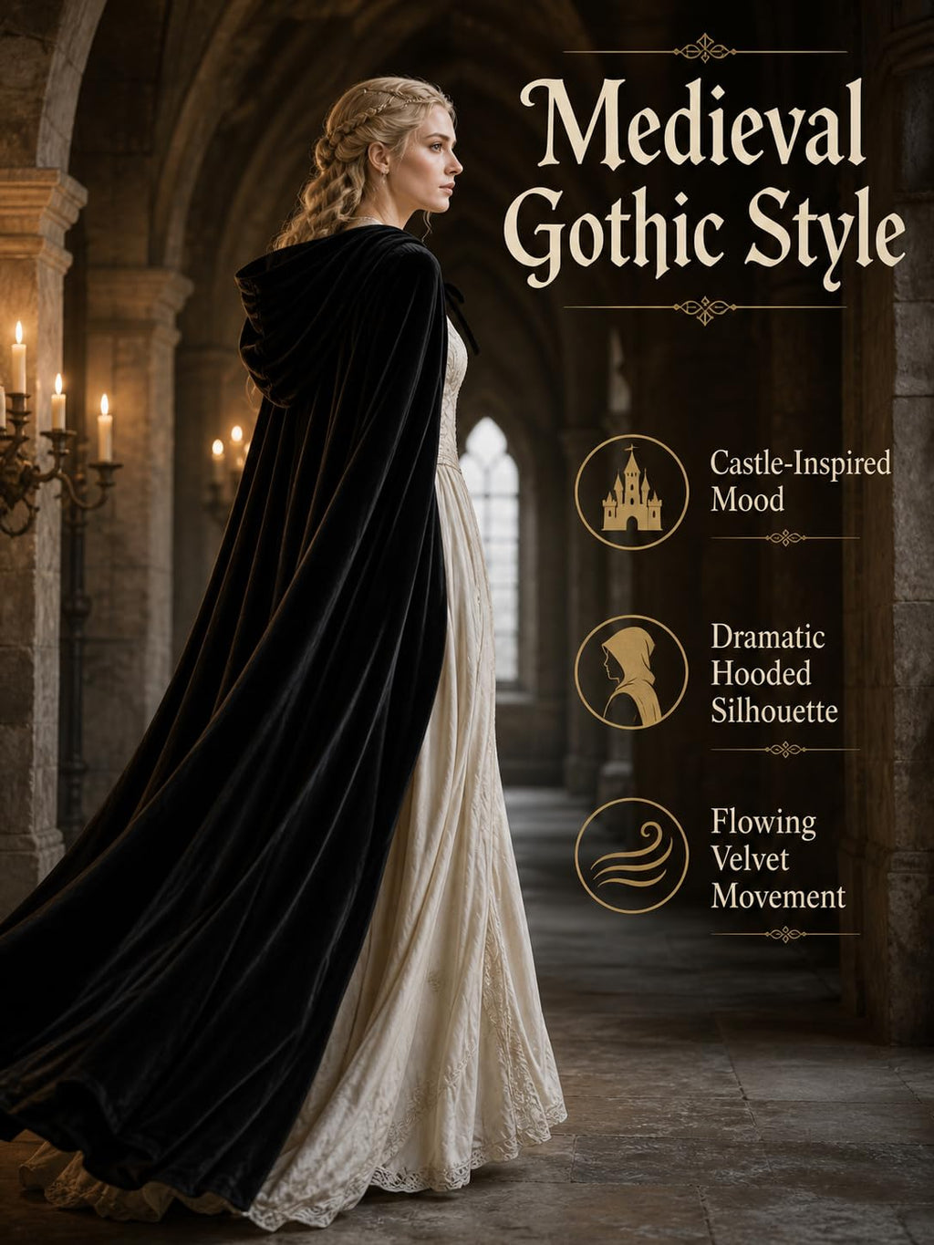Vampire Super Long Shawl,Halloween Black Cloak Adult Hooded Cape