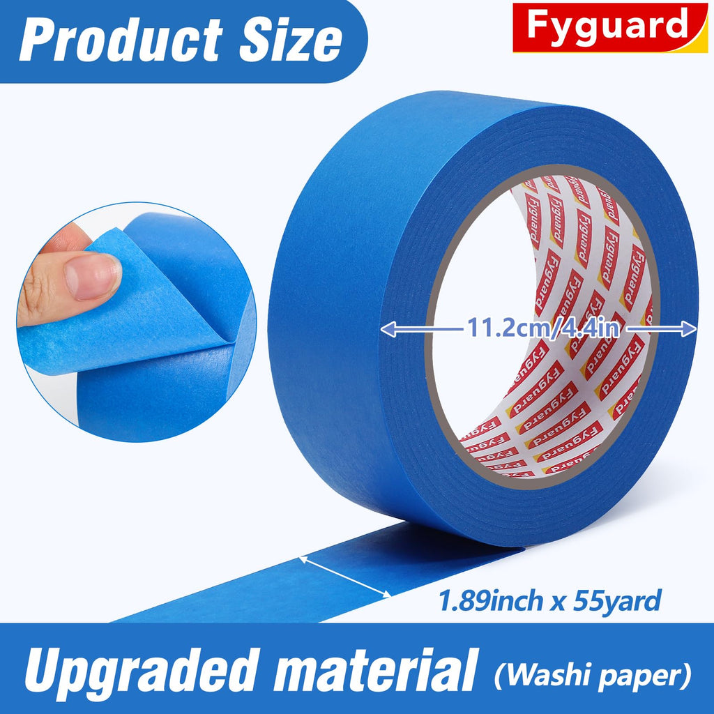 Fyguard 5 Rolls Painters Tape 2 Inch Wide, Blue Painters Tape Bulk 1.89In × 55Yd × 5 Rolls Blue Tape, Multi-Surface Masking Tape for Wall Painting Edge Treatment DIY Crafts, Total 275 Yards