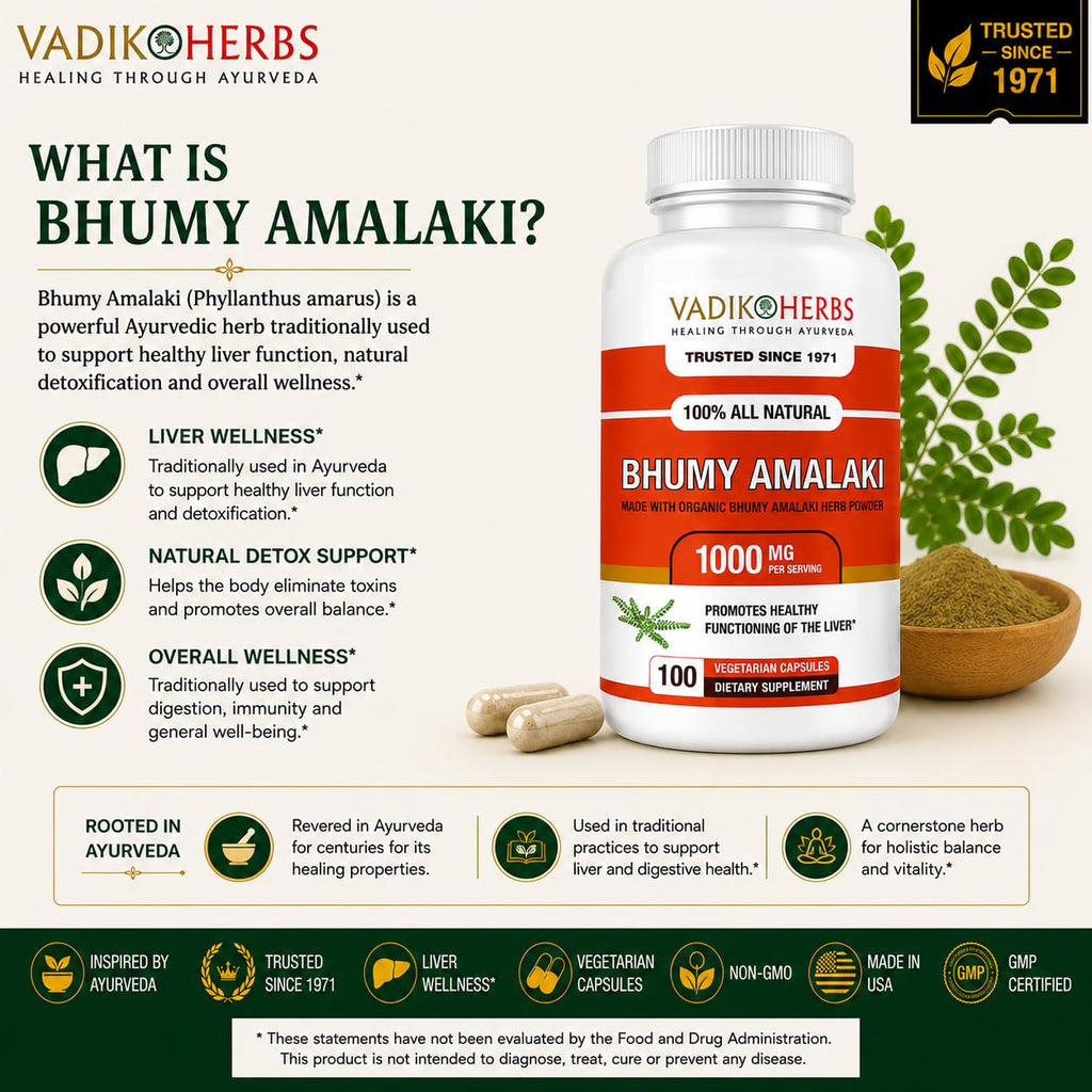 Vadik Herbs Organic Bhumy Amalaki, 100 Caps, Liver Support 1000mg