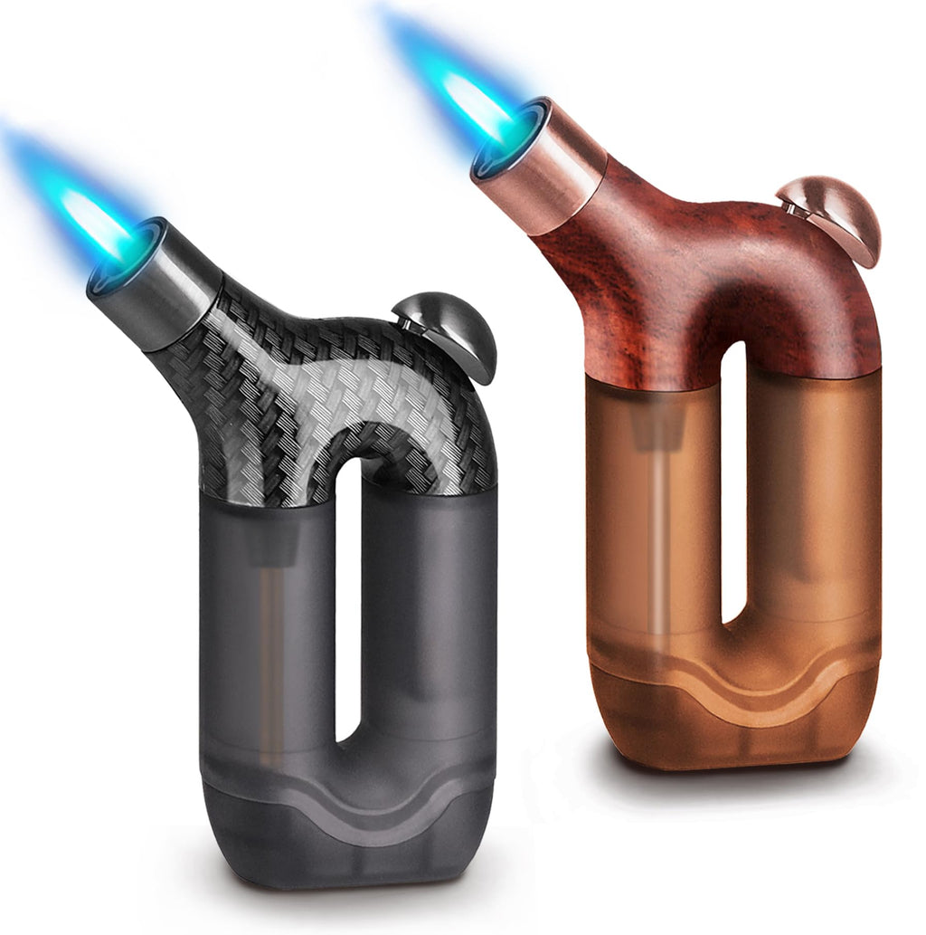 Laffizz 2 Pack Torch Lighter Single Jet Flame Refillable Butane Lighters Windproof Gas Torch Lighters Adjustable Jet Cool Lighter for Camping Candle BBQ Grill(Fuel Not Included)
