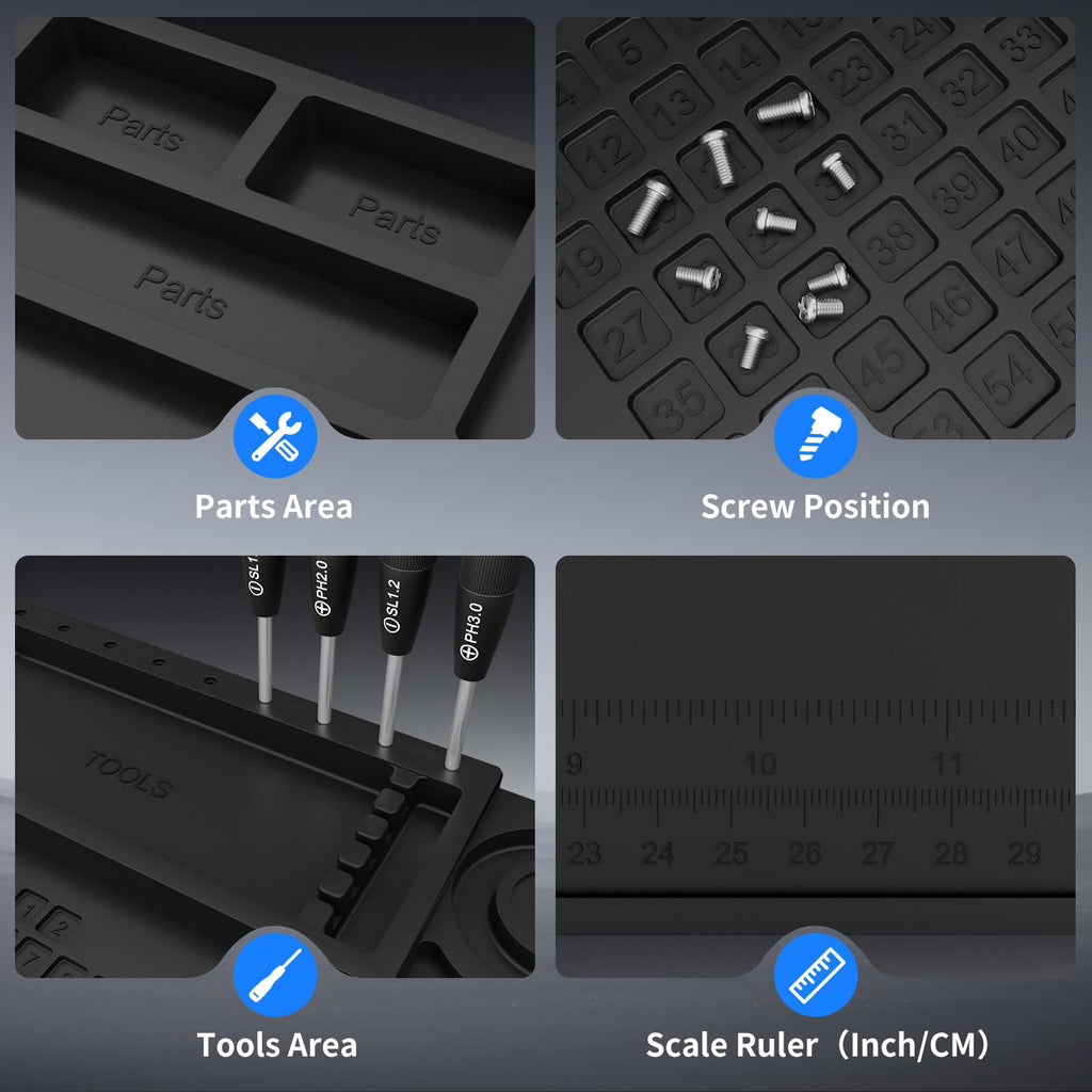 STREBITO Solder Mat Electronics Mat Silicone Repair Mat, Heat Resistant 932°F, Magnetic Project Mat Solder Pad for Soldering, Computer, Laptop, Cell Phone, RC, Gun, Size 17.7" x 11.8" (Black)