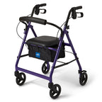 Medline Aluminum Rollator Walker with Seat, Purple, 250 lb. Weight Capacity, Lightweight, 6” Wheels, Foldable, Adjustable Handles, Rolling Walker for Seniors