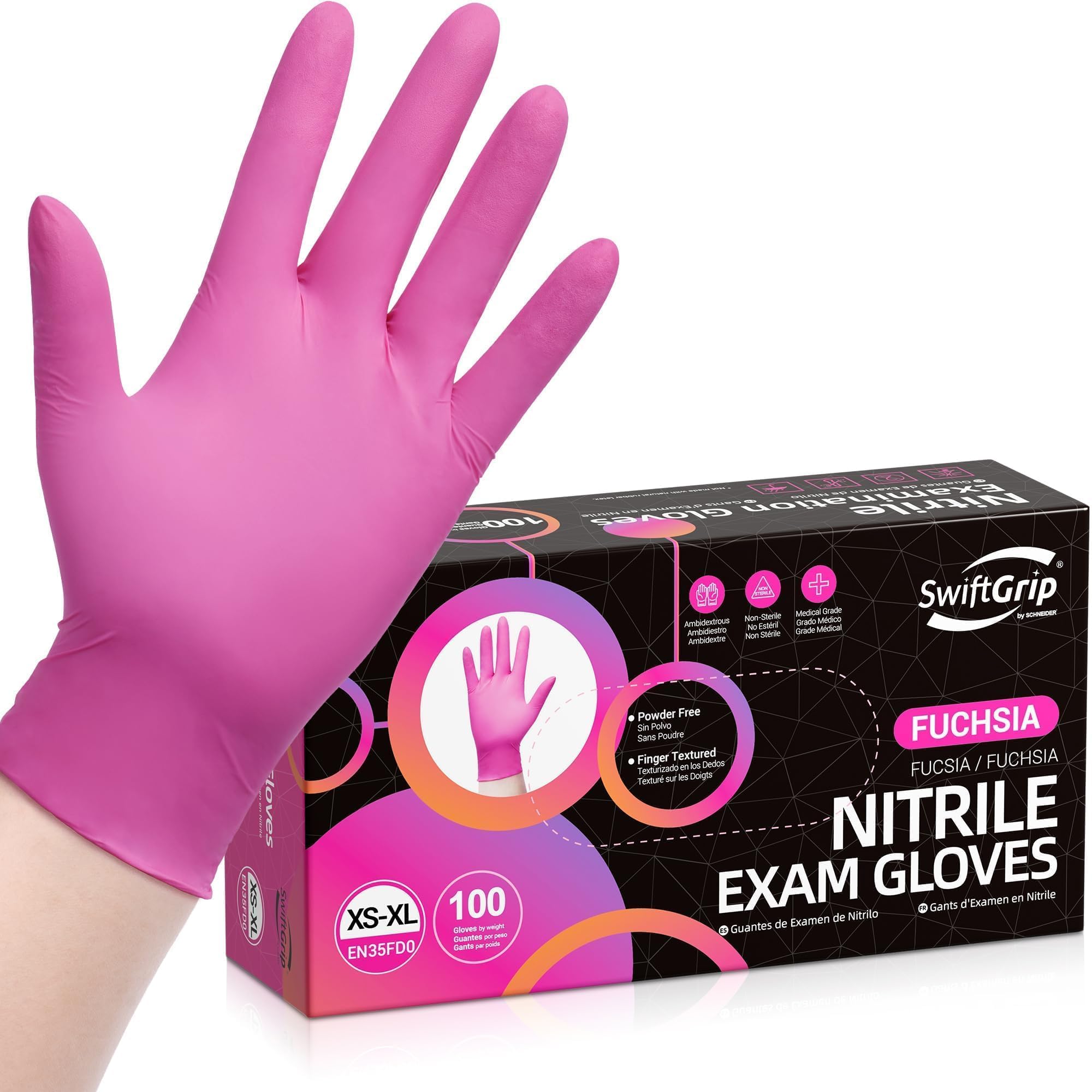 SwiftGrip Pink Gloves Powder-Free Nitrile Gloves, 100ct Box - 3-Mil, Gloves Disposable Latex Free, for Kitchen, Cleaning, Estheticians, Hair Stylist - Pink/Fuchsia(Small)