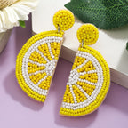 Beaded Yellow Lemon Dangle Earrings for Women, Vibrant Handmade Beads Lemon Fruit Statement Earring for Summer Jewelry Gifts
