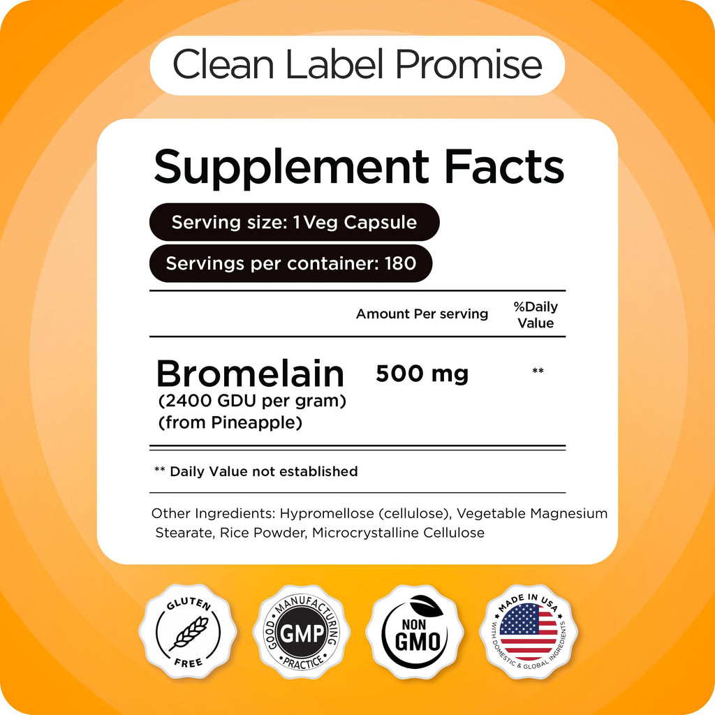 Balancebreens Bromelain 500mg Veggie Capsules – 2400 GDU Pineapple Extract Supplement for Joint Support, Natural Swelling Support, and Healthy Digestion – 180 Capsules Made in USA