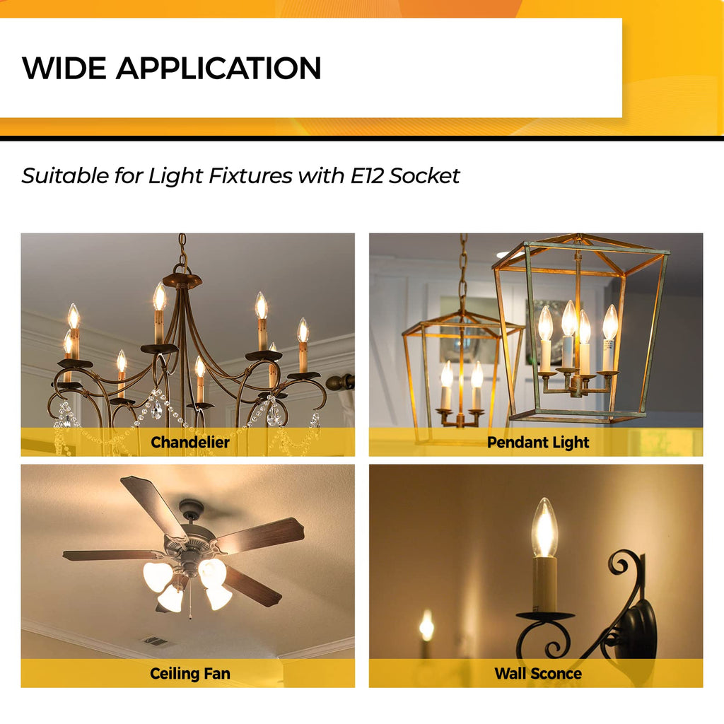 Hizashi 90+CRI Candelabra LED Light Bulbs 60 Watt, 2700K Warm White, E12 LED Bulb Dimmable, B11 Chandelier Light Bulbs, 6W, 550LM, Candle Light Bulbs, UL Listed, 12 Pack